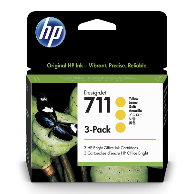 Picture of HP 711 Yellow Standard Capacity Ink Cartridge Multipack 3 x 29 ml (Pack 3) - CZ136A