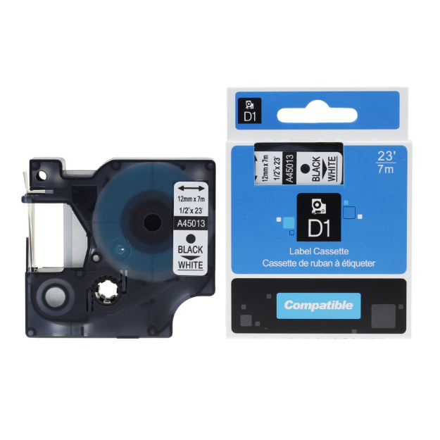 Picture of Compatible Dymo LM360D D1 Black On White Adhesive Labelling Tape 12mm x 7m (45013)